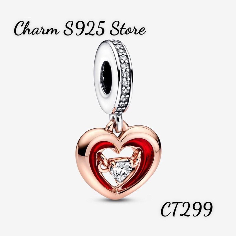 CHARM PAN ALE TREO TIM PHỐI VÀNG HỒNG TRẮNG ĐÍNH ĐÁ NỔI BẠC S925 THUẦN KHIẾT HÀNG CAO CẤP