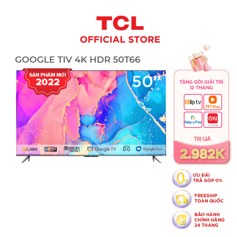  GOOGLE Tivi TCL 50'' 4K HDR 50T66 - Miễn phí lắp đặt