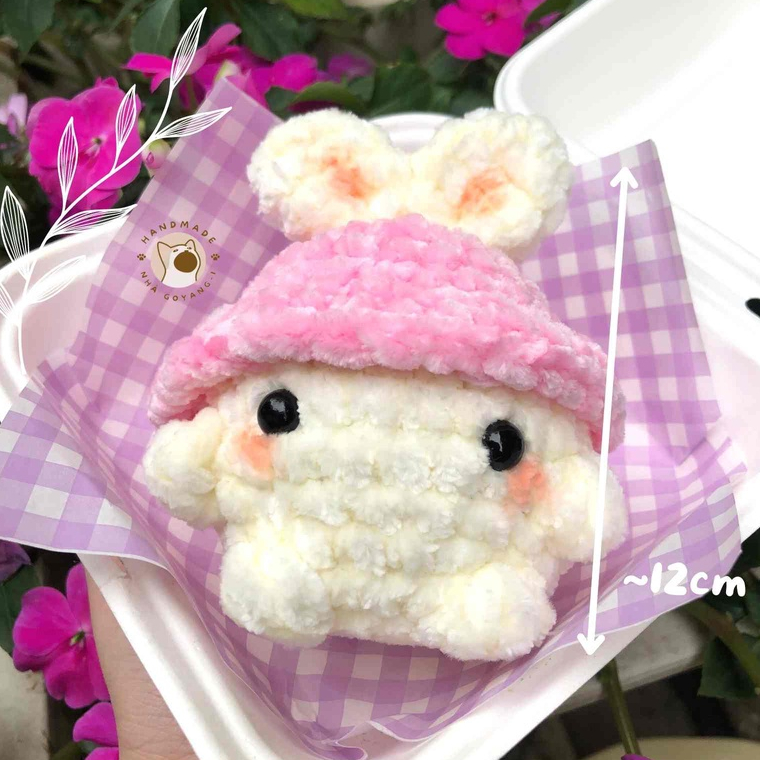 Nấm đội mũ thỏ len 12cm handmade crochet amigurumi - thú nhồi bông