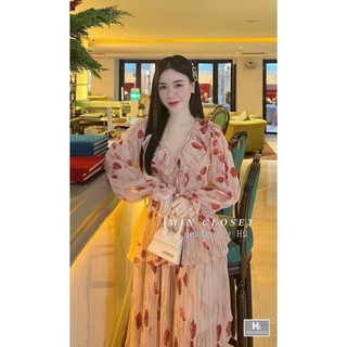 Đầm thiết kế hoa tầng dập ly dáng dài