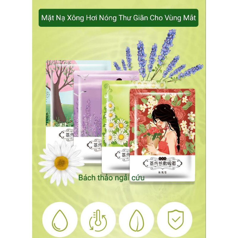 Mặt Nạ Mắt Nóng Xông Hơi Nước Chườm Nóng Mắt Thư Giãn Giảm Mỏi Mắt Hương Ngải Cứu, Hoa Oải Hương, Hoa Cúc, Hoa Hồng