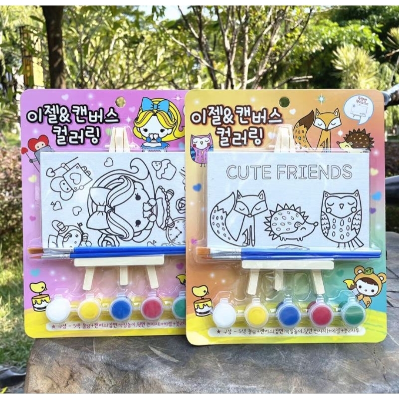 BỘ TÔ MÀU KHUNG TRANH VẢI TOAN GỖ KÈM GIÁ VẼ, MÀU ACRYLIC, CỌ XUẤT HÀN ĐỒ CHƠI DIY, MẪU HOẠT HÌNH DỄ THƯƠNG