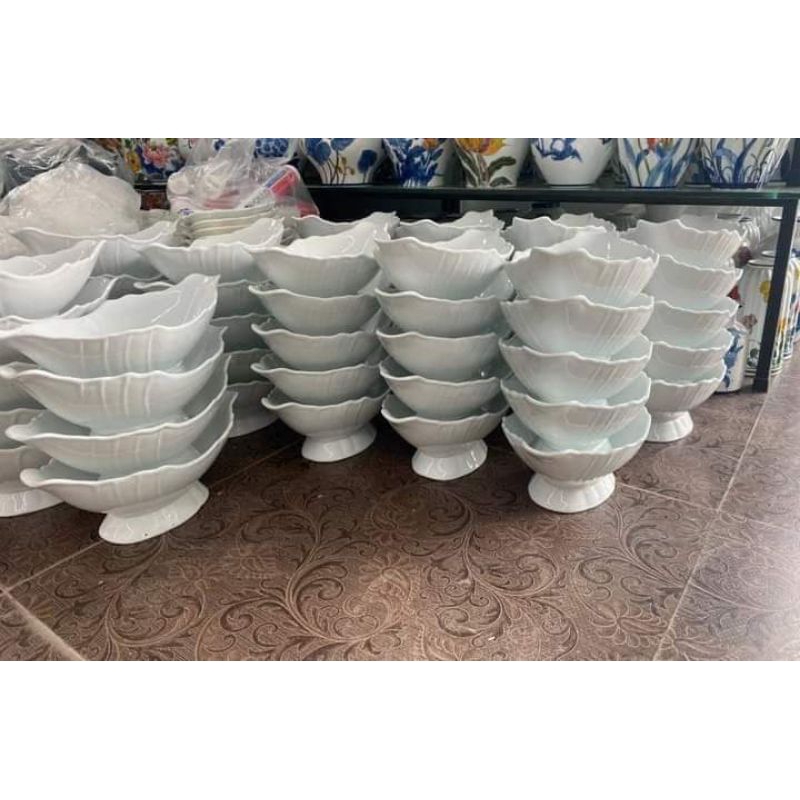 FREESHIP - SALE bát thuyền bày gà men trắng sứ Bát Tràng