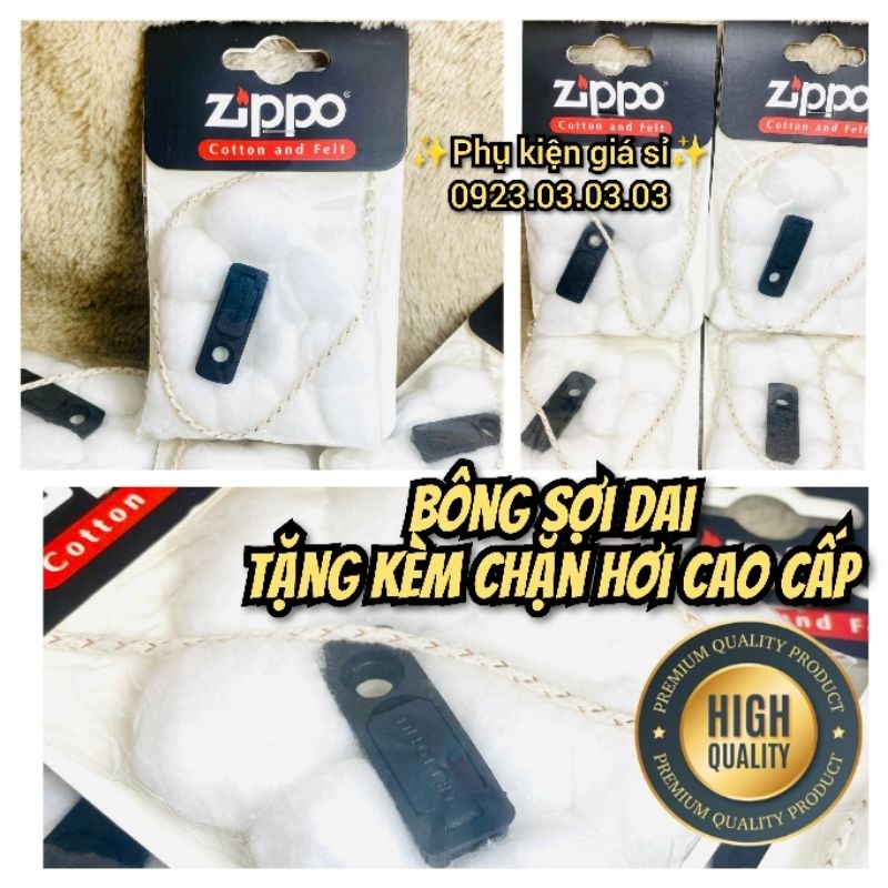 Bông Zippo sợi dai nhập khẩu tặng kèm chặn hơi cao su chống trầy ruột