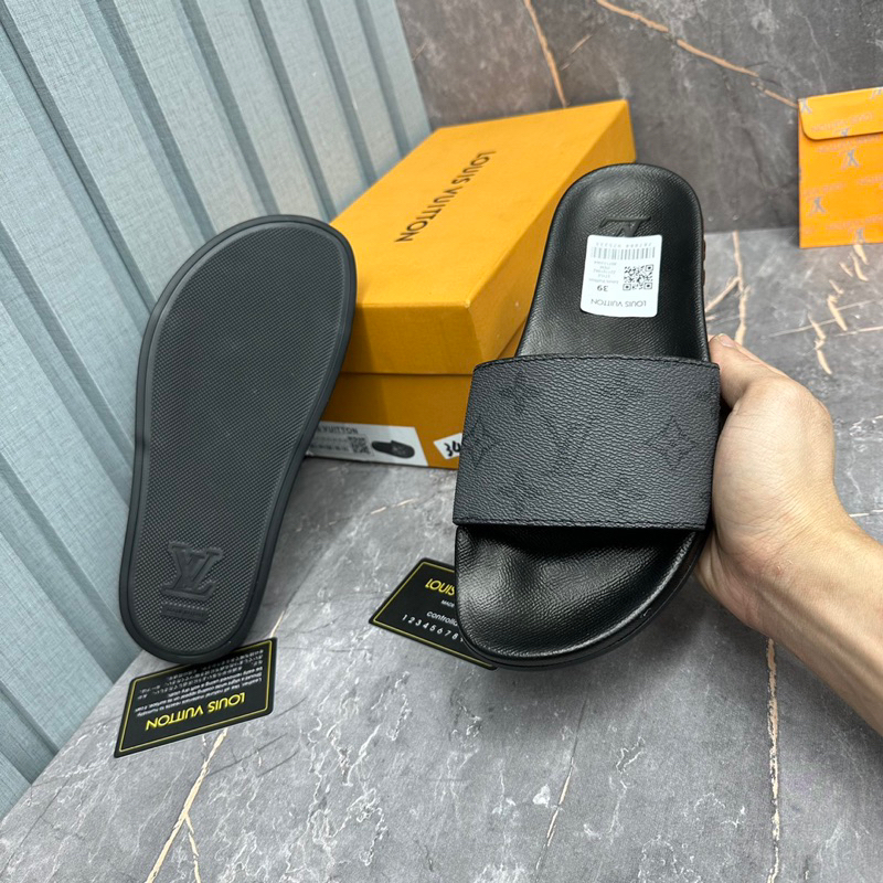 Dép lê nam LV quai da 3 bản màu truyền thống