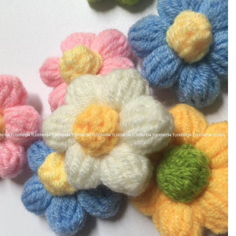 Pin/ Ghim Cài Hoa Len 6 Cánh Dễ Thương  - Pin Cài Túi, Áo, Balo, Nón