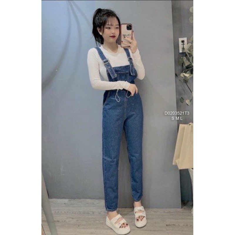 Yếm jean có dây rút eo form dài!