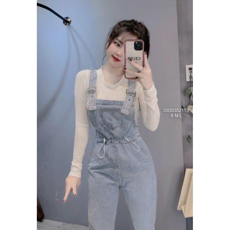 Yếm jean có dây rút eo form dài!