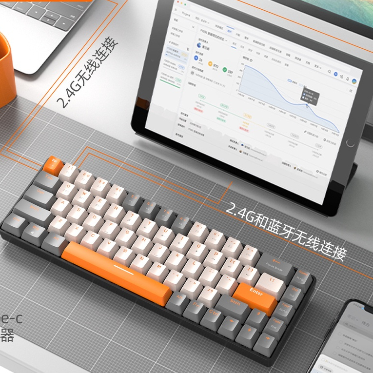 Bàn phím cơ Bluetooth K68 HotSwap cao cấp Red Switch chống ồn cho PC laptop điện thoại máy tính bảng [HÀNG CHÍNH HÃNG]