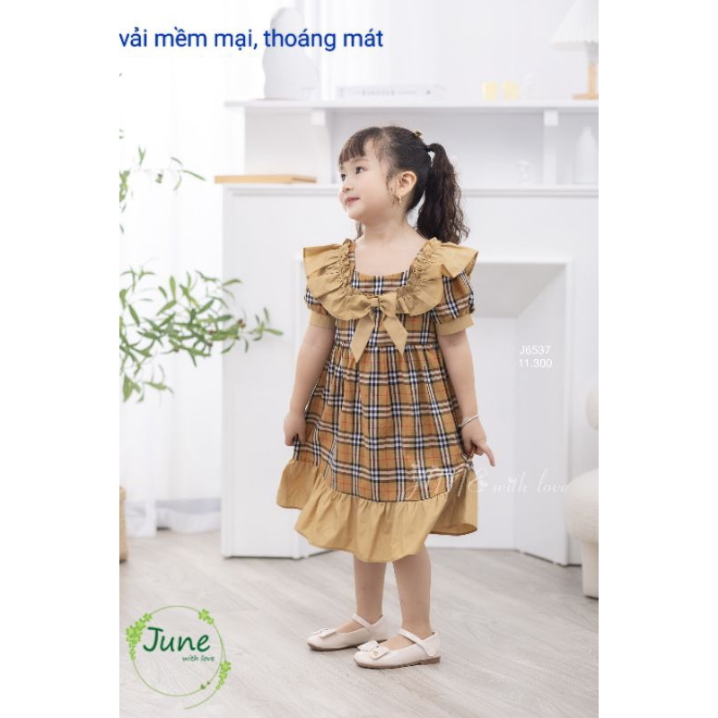 Đầm váy bé gái dễ thương mềm mại dáng xòe chất đũi xước cao cấp tay cánh tiên Haivanco thoáng mát đi học đi chơi đều đẹp