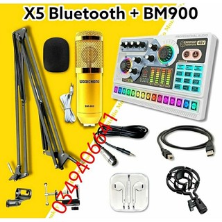 Mic thu âm micro livestream sound card x5 & mic bm900 hát karaoke điện thoại, máy tính chuyên ngiệp giá rẻ