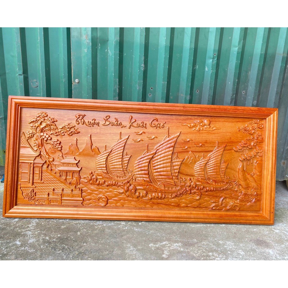Tranh Gỗ hương Thuận Buồm Xuôi Gió trang trí kích thước 48x108cm