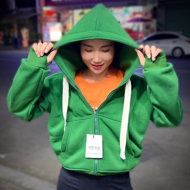 AK07_Áo Khoác Nữ Dáng Lửng Khoá Kéo Cao_Chất Nỉ Thun Cao Cấp_Bo Tay Xỏ Ngón Chống Nắng Tiện Lợi