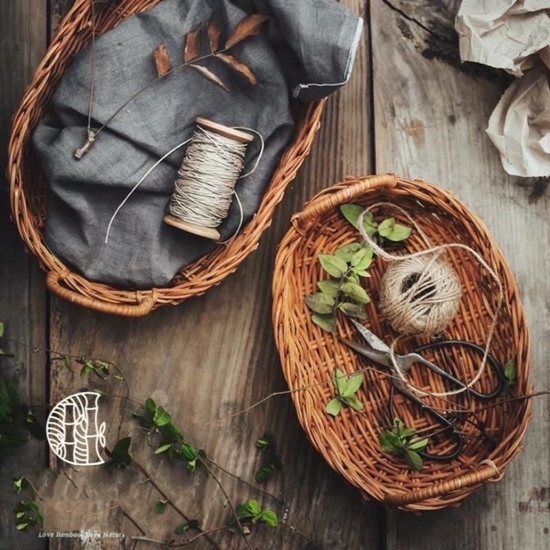 Giỏ mây bầu dục có quai cầm đựng bánh mì decor picnic dã ngoại MÂY TRE ĐAN.