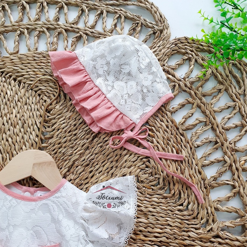 Body váy tiểu thư ren trắng phối nơ hồng Baby siêu cưng - Tocxumi