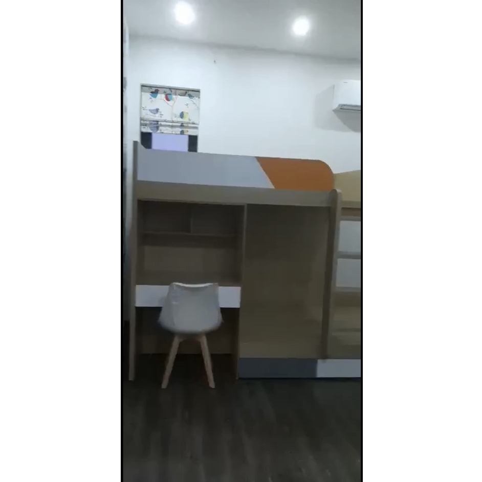 Giường tầng thông minh kèm bàn học và tủ áo cho bé