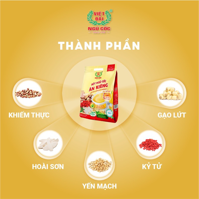 Bột ngũ cốc ăn kiêng Việt Đài không đường, tặng kèm hộp nhựa