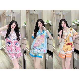 Bộ mặc nhà pijama lụa xước tay ngắn quần ngắn