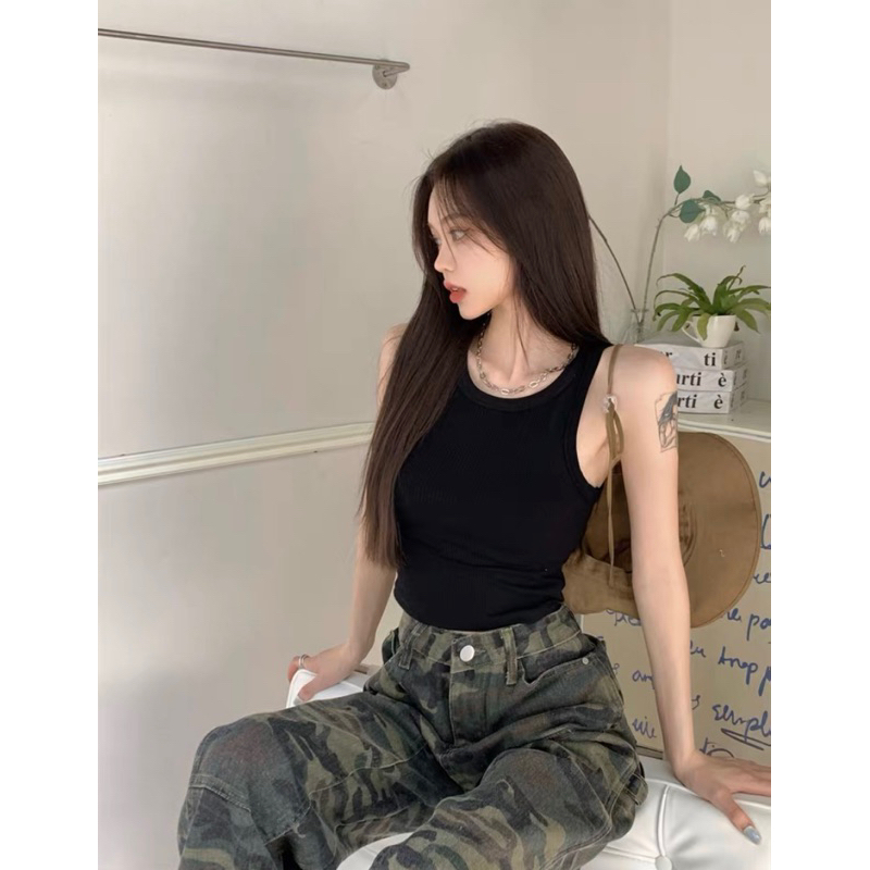Áo Croptop 3 Lỗ khoét vai màu trơn Pastel Chuẩn Dáng Năng Động thun tăm mềm mịn 13899 FIORI STORE