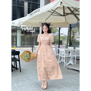 Đầm Hoa Thêu Hoa Xếp Ngực