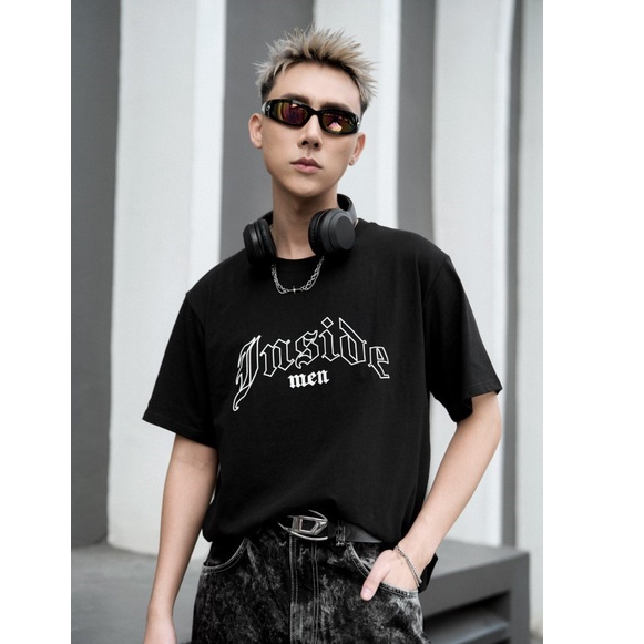 Áo thun oversize unisex form rộng in chữ INSIDEMEN phông ulzzang nam nữ cổ tròn 4 màu basic ITS00303