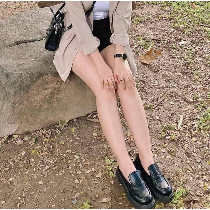 Giày da nữ đế bằng cao 4,5cm sẵn