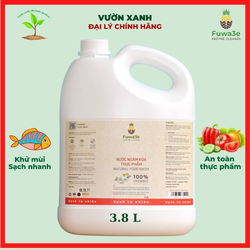Nước ngâm rửa thực phẩm Fuwa3e 3.8L hữu cơ organic khử mùi cá thịt loại bỏ thuôc sâu chất bẩn hiệu quả