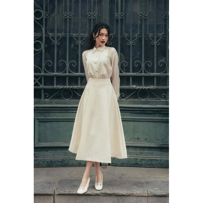 sơ mi lụa xếp gân cầu ngực HUONGBOUTIQUE-HBSM1030