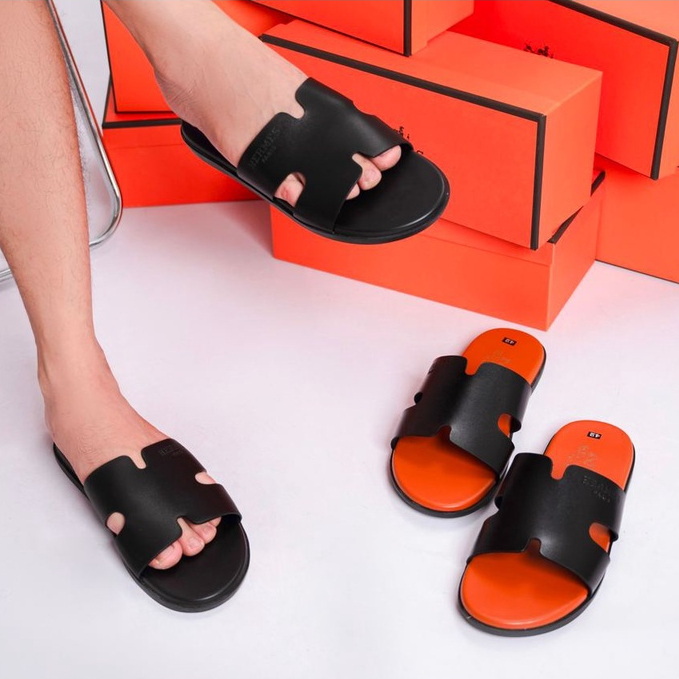 Dép HM Nam Quang Ngang Da Hiện Đại Phiên Bản Màu Cam Chống Thấm Nước Đi Thoáng Chân Kiểu Dáng Thời Trang Năng Động