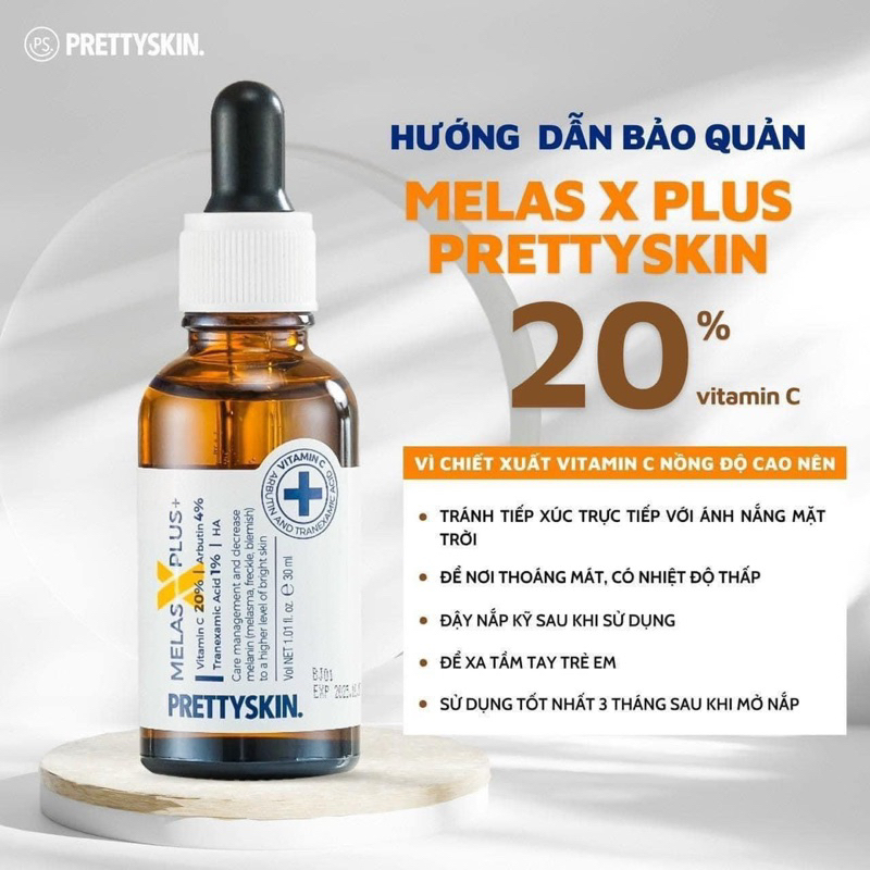Tinh chất dưỡng sáng da mờ thâm nám Pretty Skin Melas X Plus Vitammin C20% Arbutin 4% 30ml