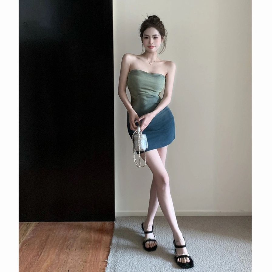 UV002 Váy bò màu loang ôm body đuôi cá dài siêu xinh hot Sẵn IB Giảm 30K