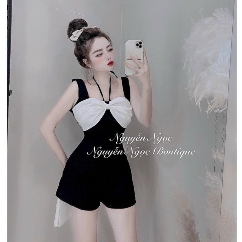 Đầm Jumpsuits nữ đi chơi sự kiện đám cưới dự tiệc hai dây phối nơ trắng cột nơ cổ (có mút) Vip 86