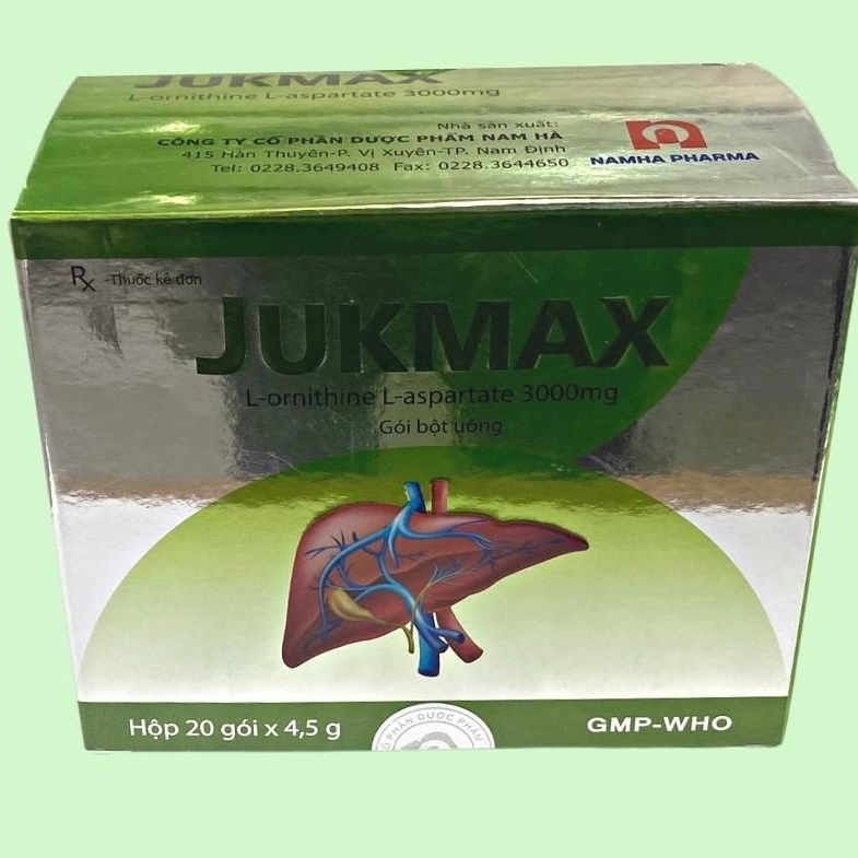 Bổ gan Jukmax L Ornithine L Aspartate 3000mg giúp giải độc gan, hạ men gan , giảm nhanh viêm gan, xơ gan Hộp 20 gói