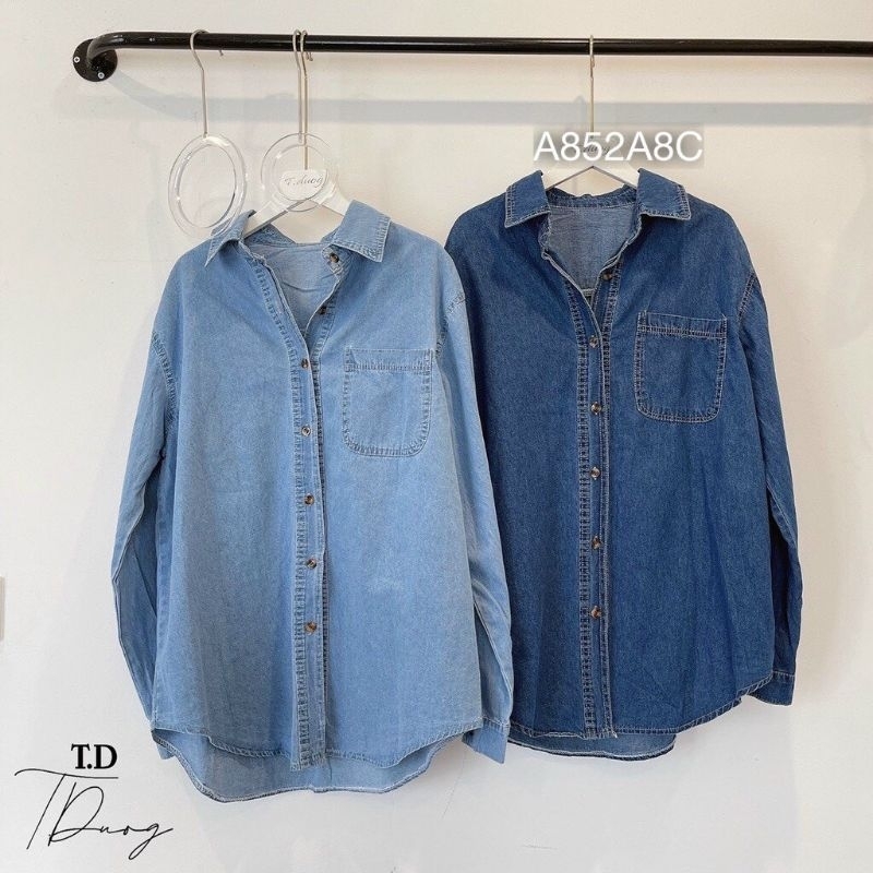 Áo Sơ Mi Bò Trơn Tay Dài Dáng Rộng BEBEDOLL ,Áo Denim Sơ Mi Túi Ngực Form Rộng Ulzzang