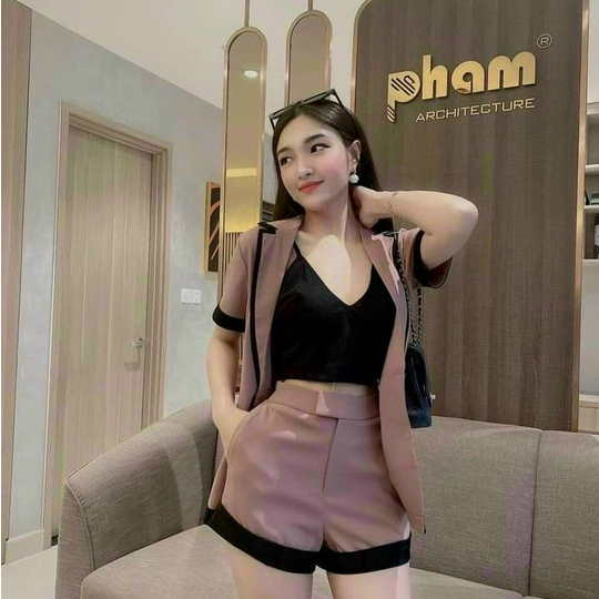 Set bộ vest viền né thời trang nữ đi chơi chất áo lót cotton khoác bozip chạy viền quần đùi mini cá tính ống đứng