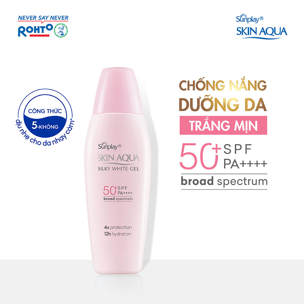 Gel chống nắng dưỡng trắng cho da khô Sunplay Skin Aqua Silky White Gel SPF 50+ PA++++ 70g