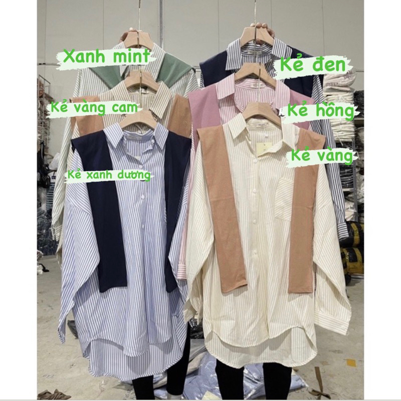 Áo sơ mi kẻ Kaissi thuỷ thủ kèm khăn tháo rời bảng màu siêu vintage from dáng rộng cận chất - hàng có sẵn