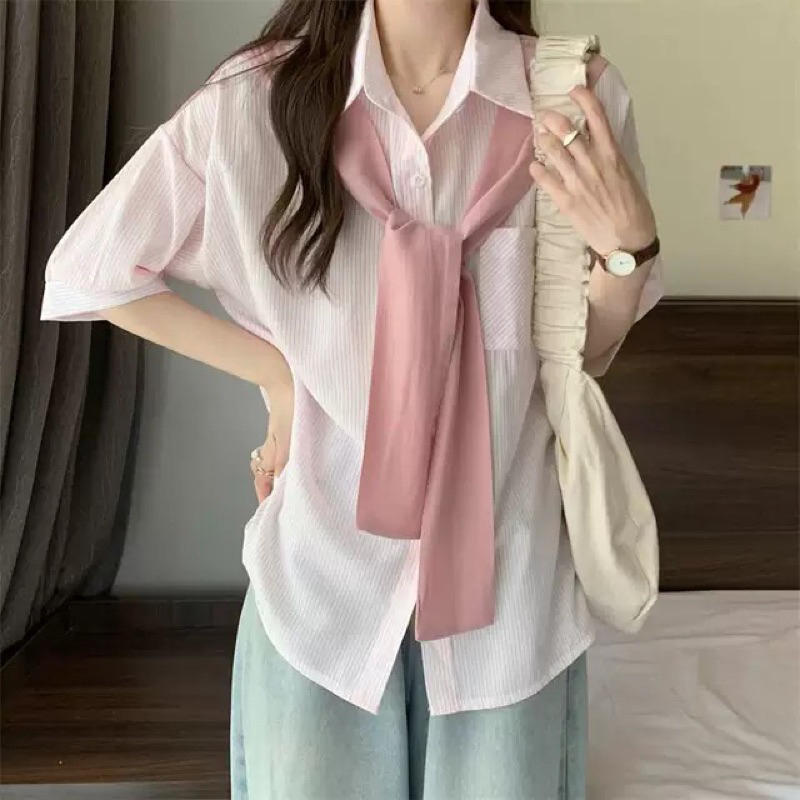 Áo sơ mi khăn kẻ sọc nhỏ KK8