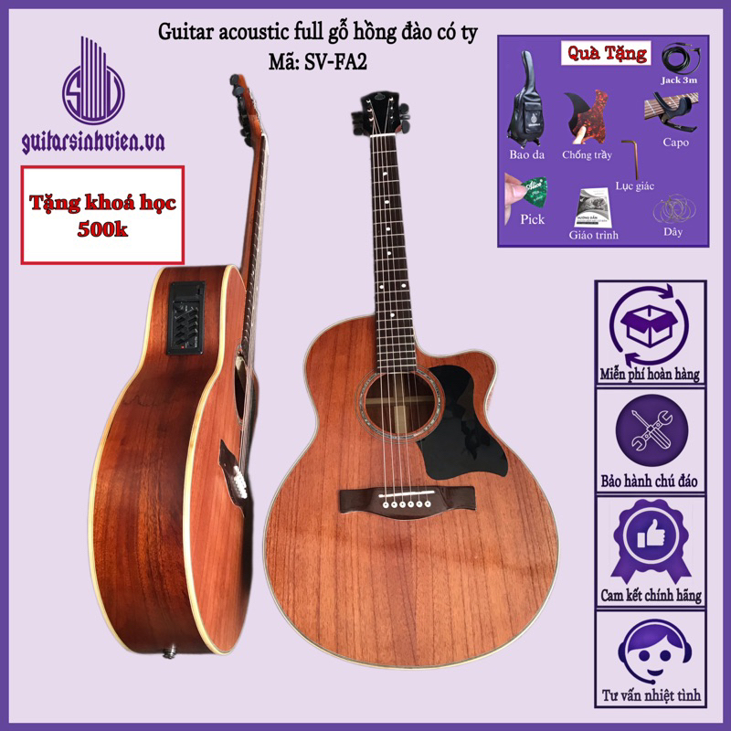 Đàn guitar acoustic gỗ thịt 100% - Đàn chính hãng guitarsinhvien.vn - Tặng 8 phụ kiện