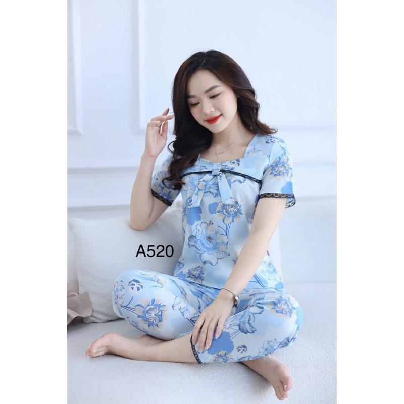 Sét đồ bộ cổ nơ pizama mặc nhà cực xinh chất lụa thái cao cấp