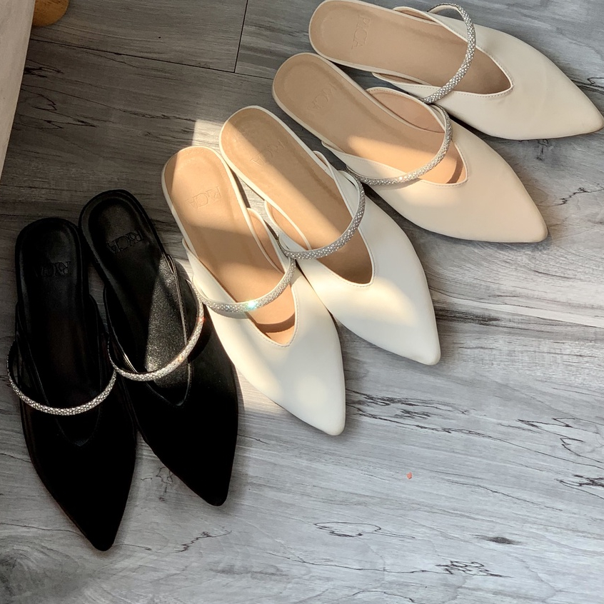 Dép Sục RYCIA Mũi Tim Quai Ngang Đính Đá Cao 2p VNXK