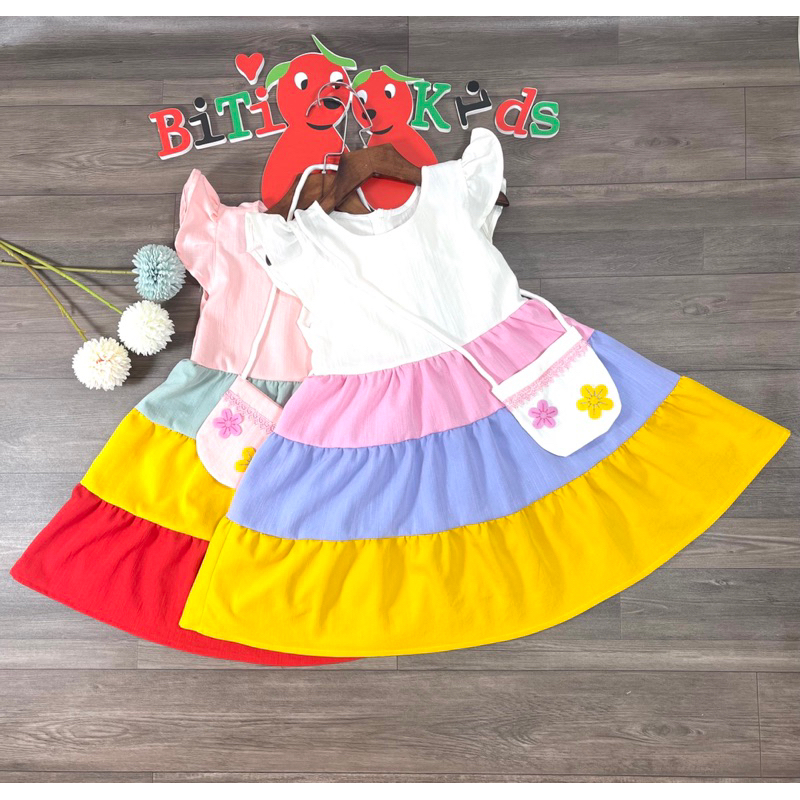 Đầm bé gái,váy trẻ em kèm túi siêu xinh BITIKIDS thiết kế cao cấp 4 màu size từ 0-8 tuổi