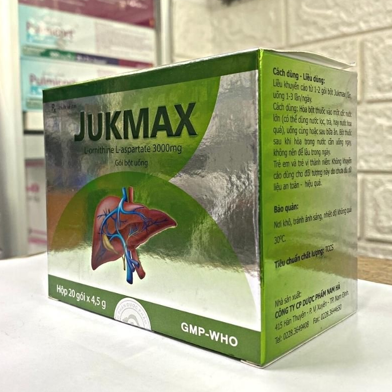 Bổ gan Jukmax L Ornithine L Aspartate 3000mg giúp giải độc gan, hạ men gan , giảm nhanh viêm gan, xơ gan Hộp 20 gói
