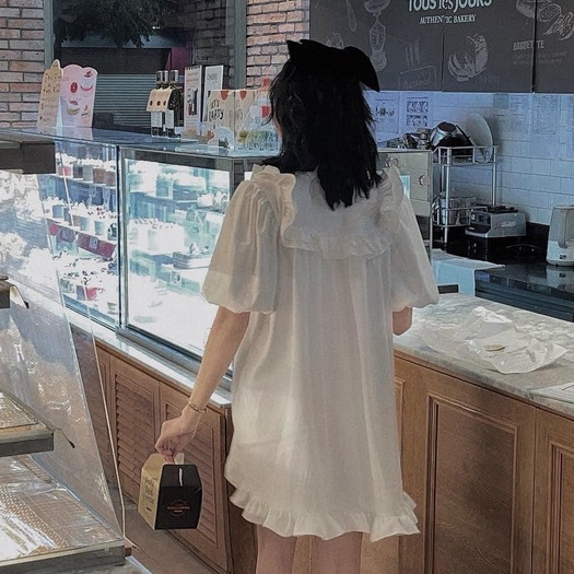 Váy babydoll nữ đầm tiểu thư L66studio thiết kế tay phồng cổ bèo tiểu thưV24 mẹ bầu bon chen