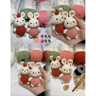 Móc khóa thỏ dâu tây handmade