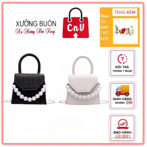 Túi xách nữ, túi quay xách mini phụ kiện dây ngọc siêu sang