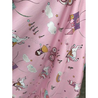 Vải may ga giường cotton lụa chính phẩm Hàn Quốc khổ 1.6 mét mẫu Unicorn bé gái