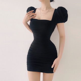 Đầm body cổ vuông thun lưới co giãn
