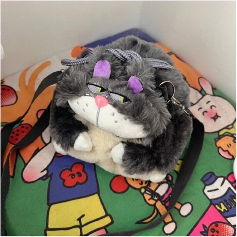 Túi Đeo Chéo Hình Mèo Xám Lucifer Hoạt Hình Dễ Thương Balo Đựng Đồ Cho Nữ