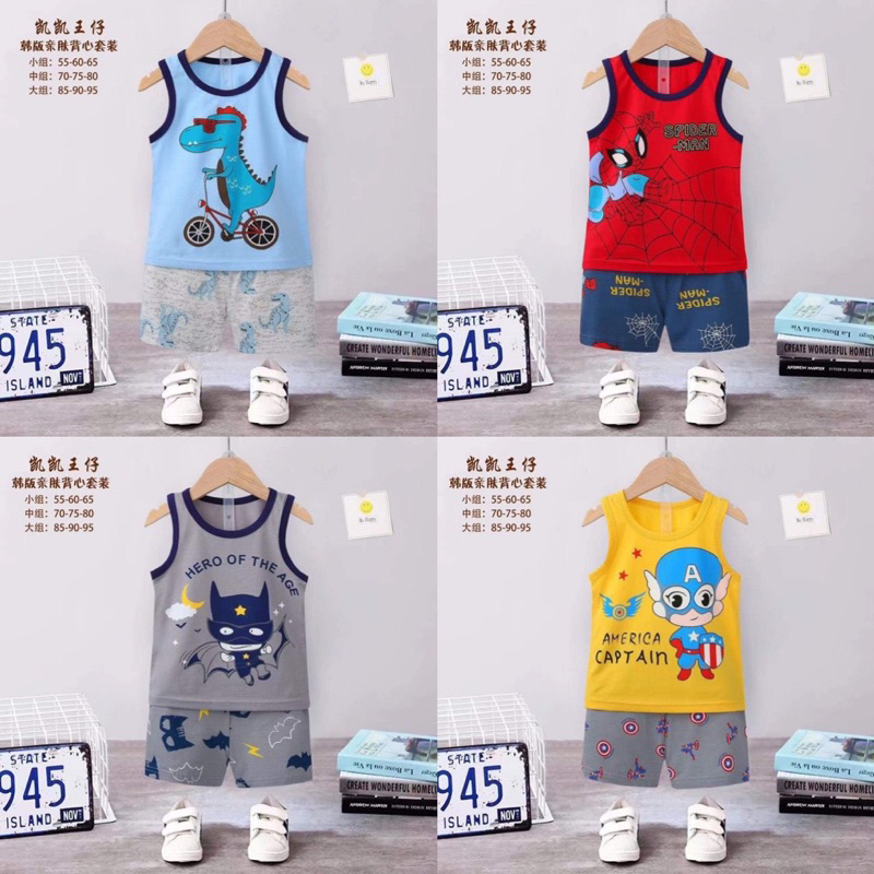 Bộ sát nách/ ba lỗ xuất Hàn chất liệu cotton mềm mịn cho bé trai_Lô 4